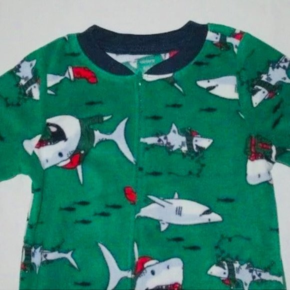 CARTER'S Boy's Footed 1 Piece Sleeper "Holiday Sharks" Pajama NWT Size 6 - Picture 7 of 9